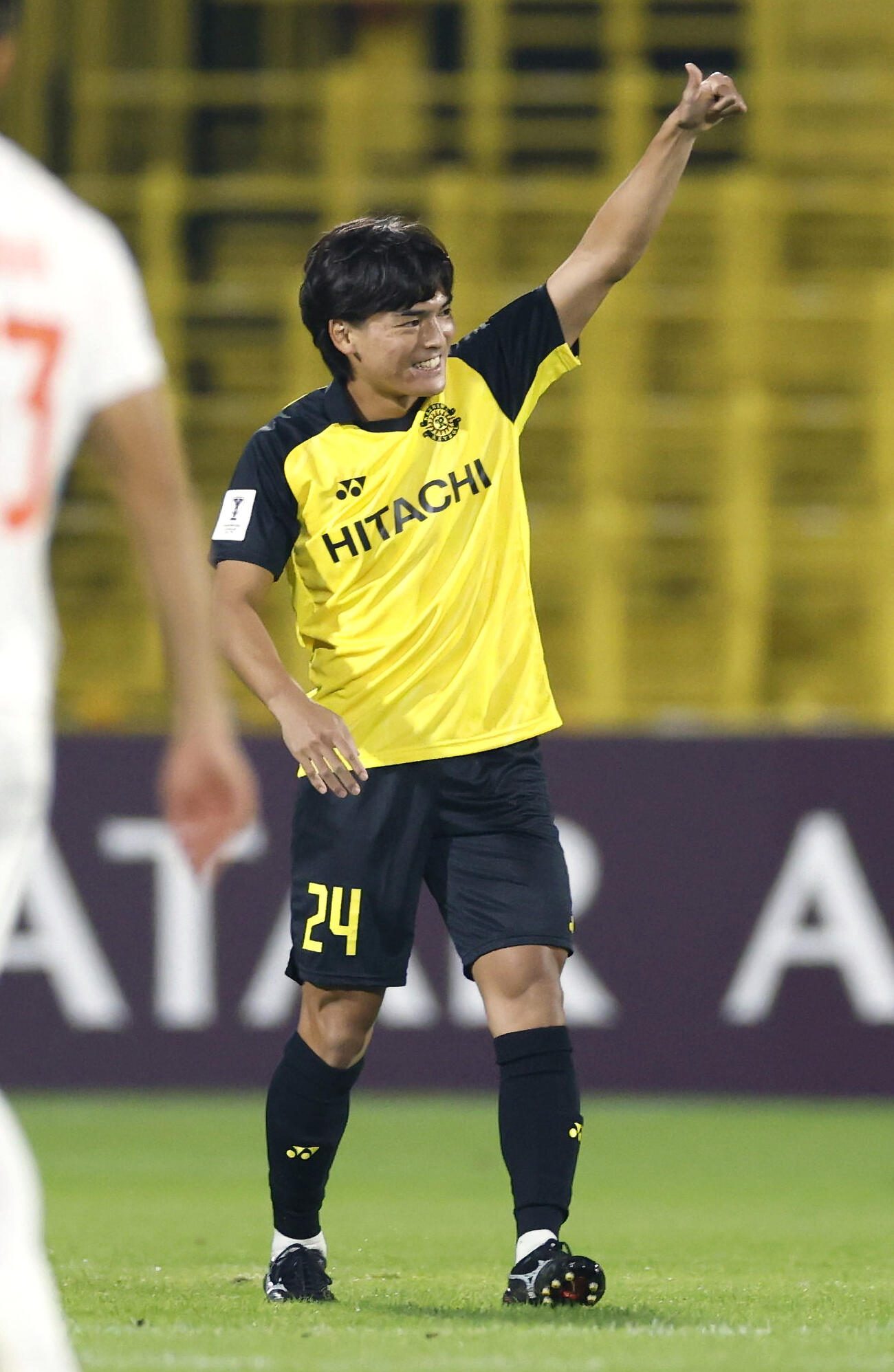 柏－ポート　前半、先制ゴールを決め、喜ぶ柏・久保(共同)