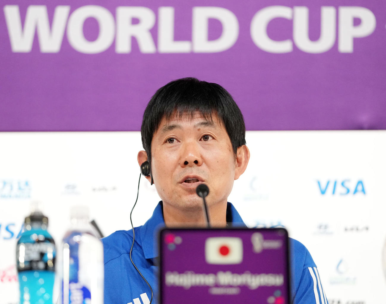 公式会見　ドイツ戦への意気込みを語る森保監督（撮影・横山健太）