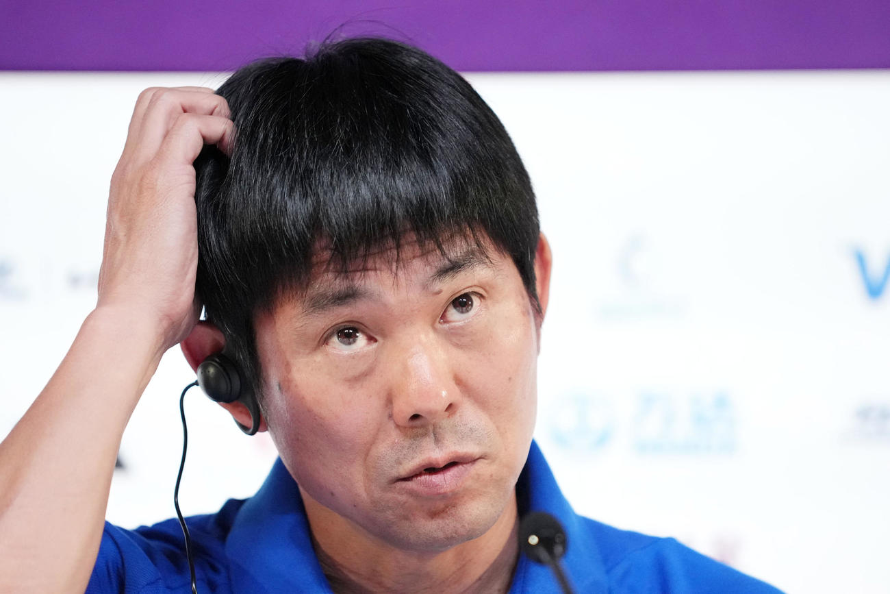 コスタリカ戦への意気込みを語る森保監督（撮影・横山健太）