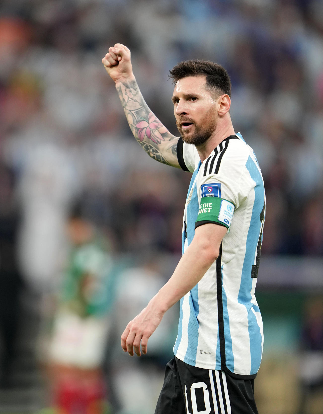アルゼンチン対メキシコ　後半、ゴールを決めガッツポーズするアルゼンチン代表リオネル・メッシ（撮影・横山健太）