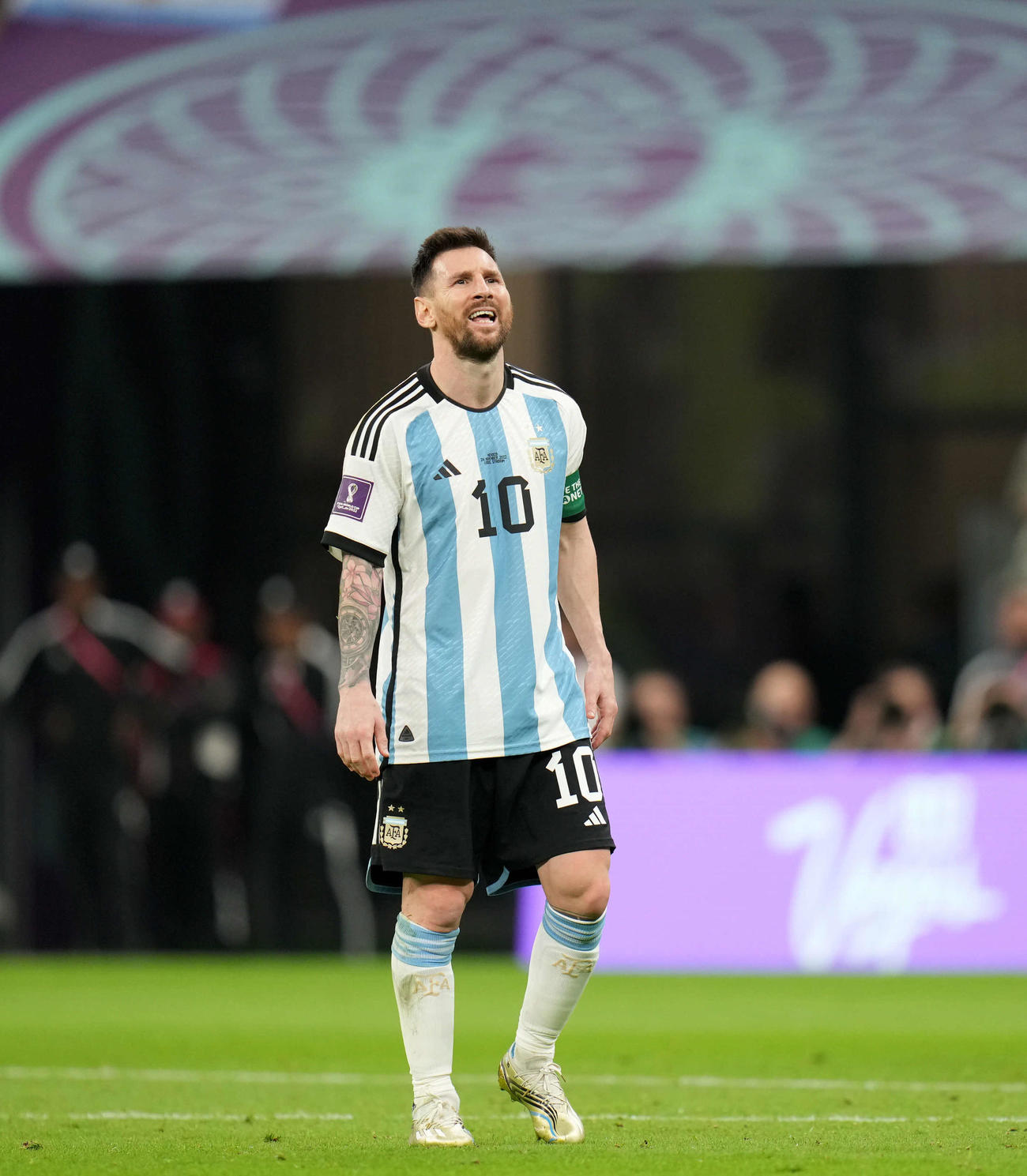 アルゼンチン対メキシコ　後半、FKを外し悔しげな表情を浮かべるアルゼンチン代表リオネル・メッシ（撮影・横山健太）