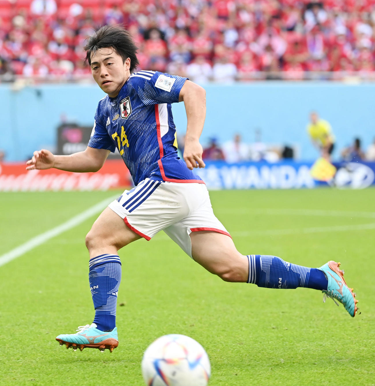 日本対コスタリカ　前半、ボールを追う相馬（撮影・横山健太）