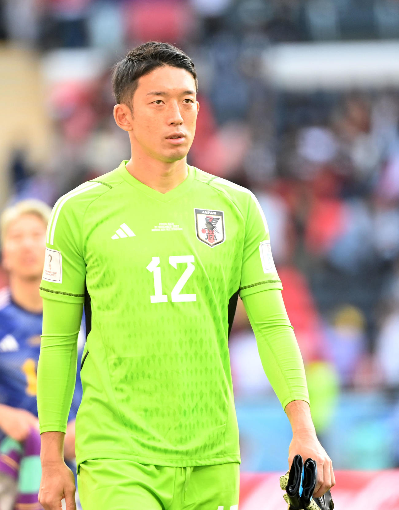 日本対コスタリカ　コスタリカに敗れ肩を落とすGK権田（撮影・横山健太）