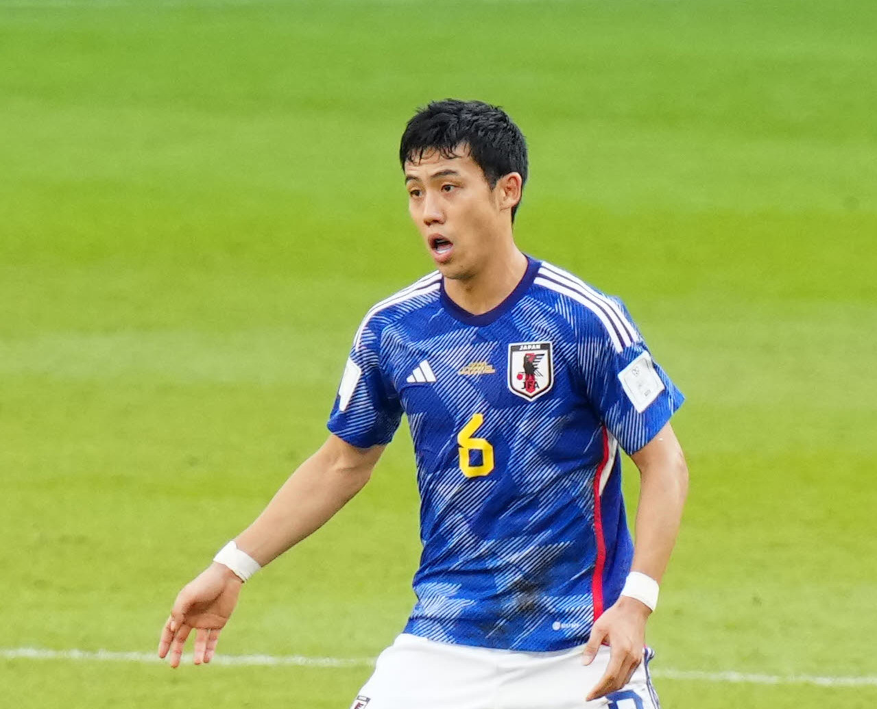 日本対コスタリカ　後半、ボールをキープする遠藤（2022年11月27日撮影）