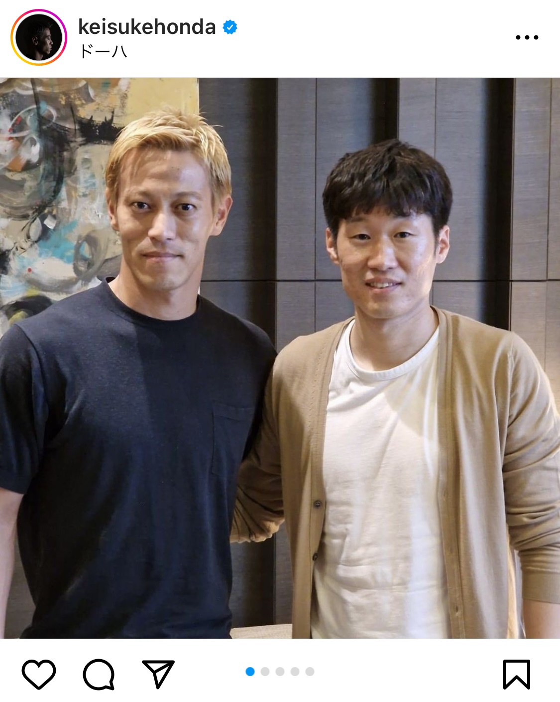 本田圭佑と朴智星さん（インスタグラムより）