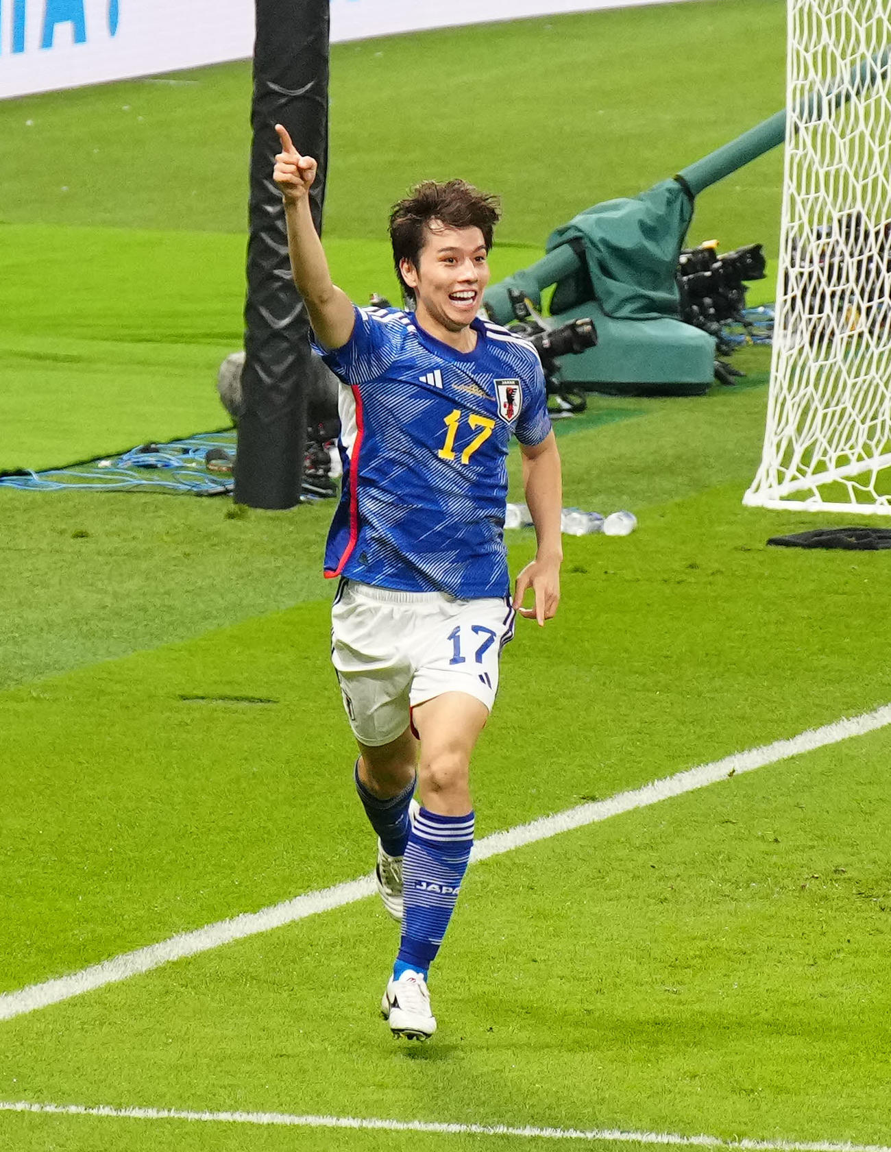 日本対スペイン　後半、勝ち越しのゴールを決め、歓喜する田中碧（2022年12月1日撮影）