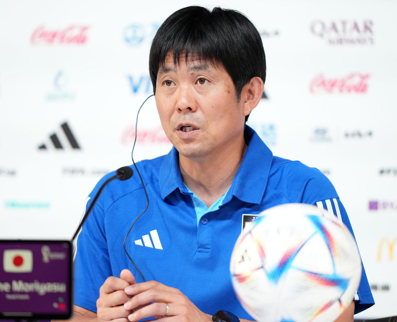 クロアチア戦に向け意気込みを語る日本代表森保監督（撮影・横山健太）