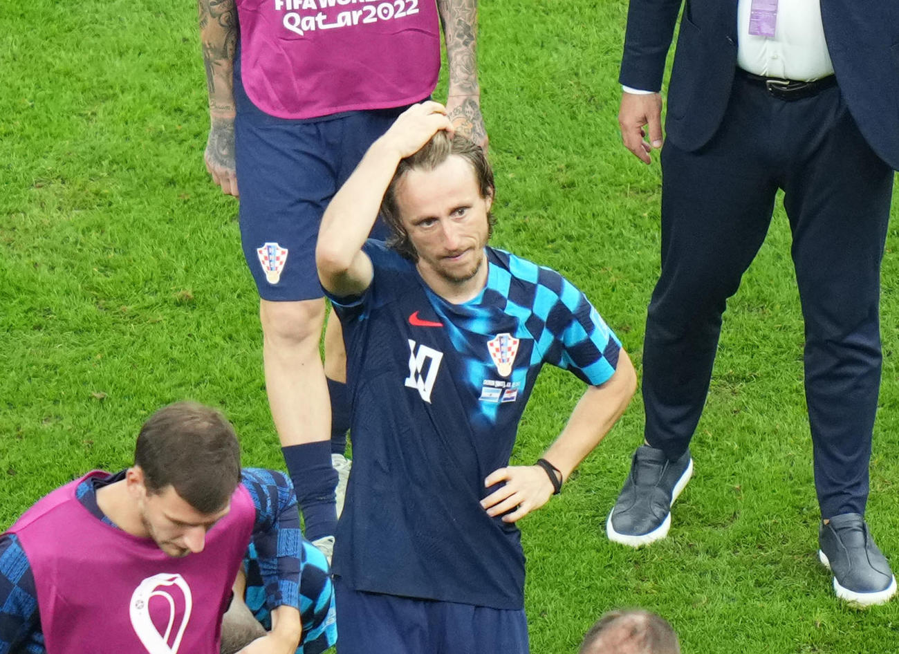アルゼンチン対クロアチア　アルゼンチンに敗れ肩を落とすモドリッチ（撮影・横山健太）