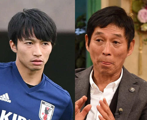 柴崎岳(左)と明石家さんま