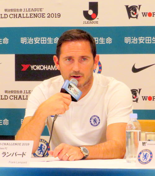 明治安田生命Jリーグワールドチャレンジ2019の公式記者会見に出席したチェルシーのランパード新監督