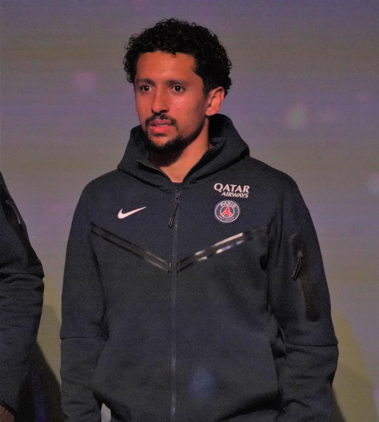 「ディノアライブ・プレミアム　タイムダイバー　夏休みスペシャル」の取材会に出席したサッカーフランス1部パリ・サンジェルマンのマルキーニョス（撮影・佐藤成）