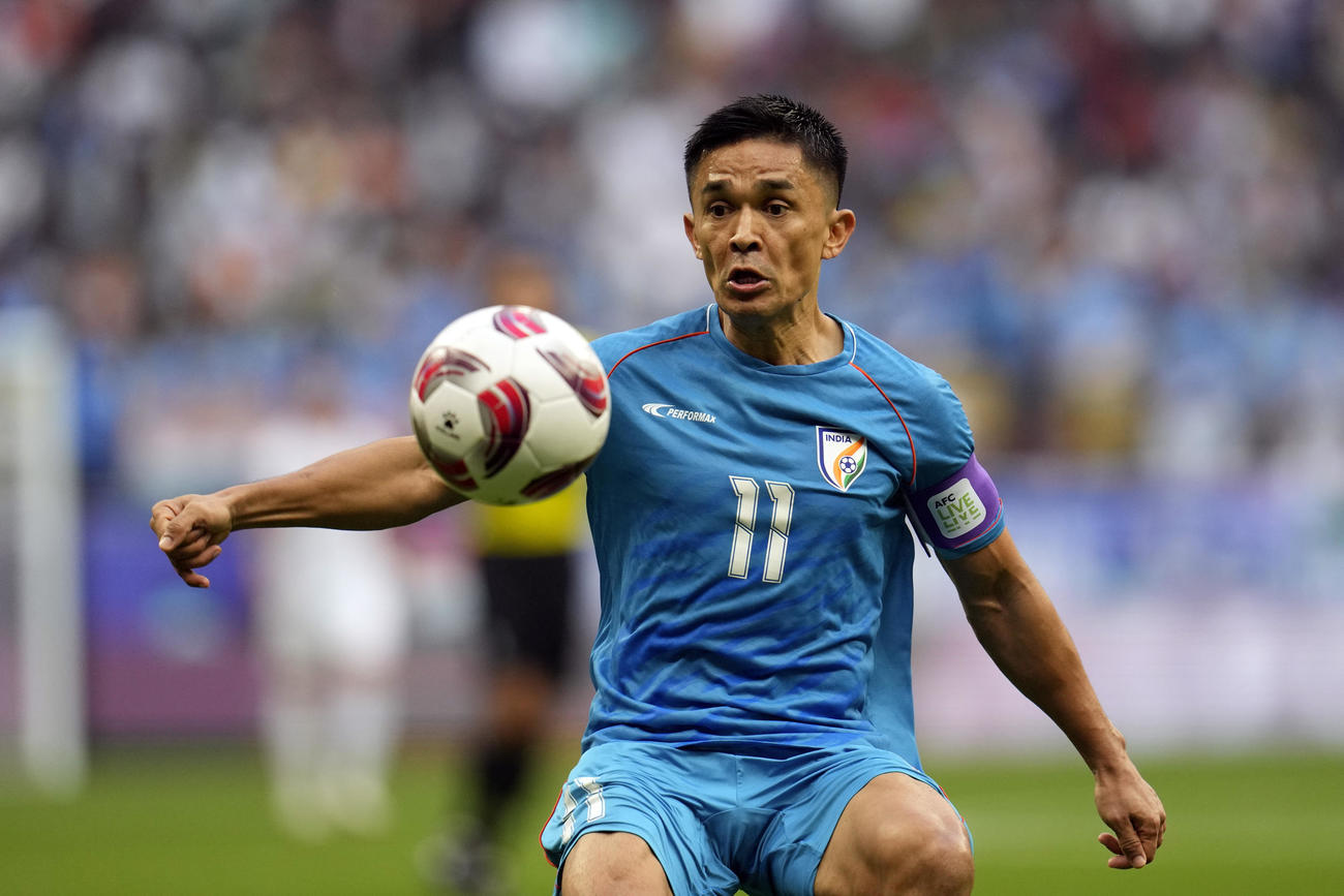 2024年1月、アジア杯　シリア戦に出場したインド代表スニル・チェトリ(AP)