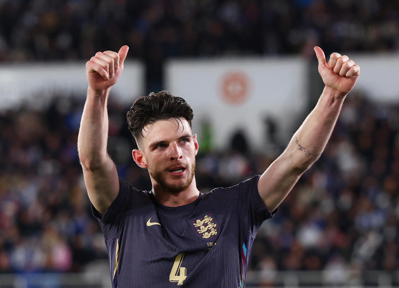 UEFAネーションズリーグ　フィンランド－イングランド　3点目を決めて喜ぶイングランド代表のライス（ロイター）