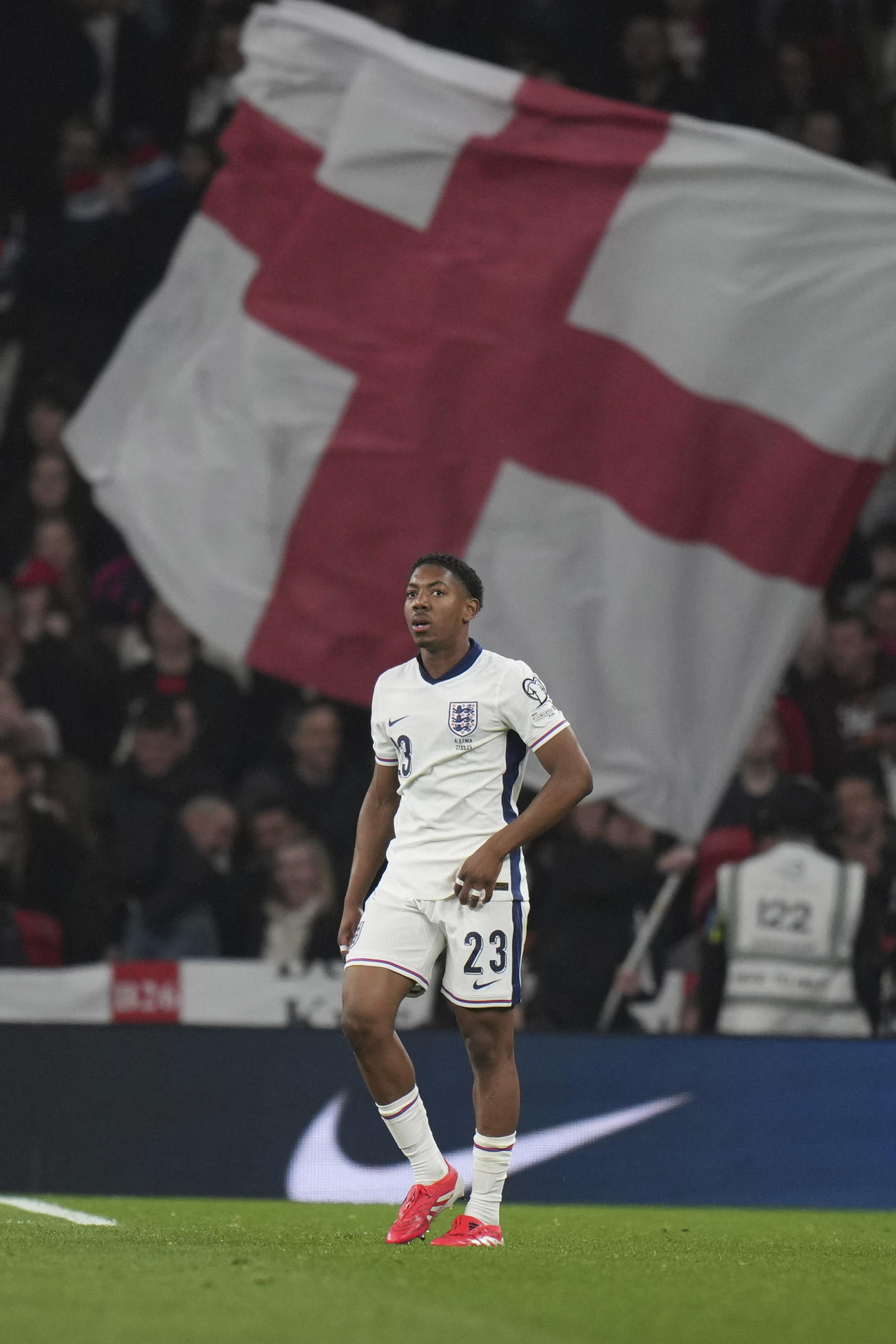 アルバニア戦で先制ゴールを決めたイングランドのマイルズ・ルイススケリー（２０２５年３月２１日、AP）