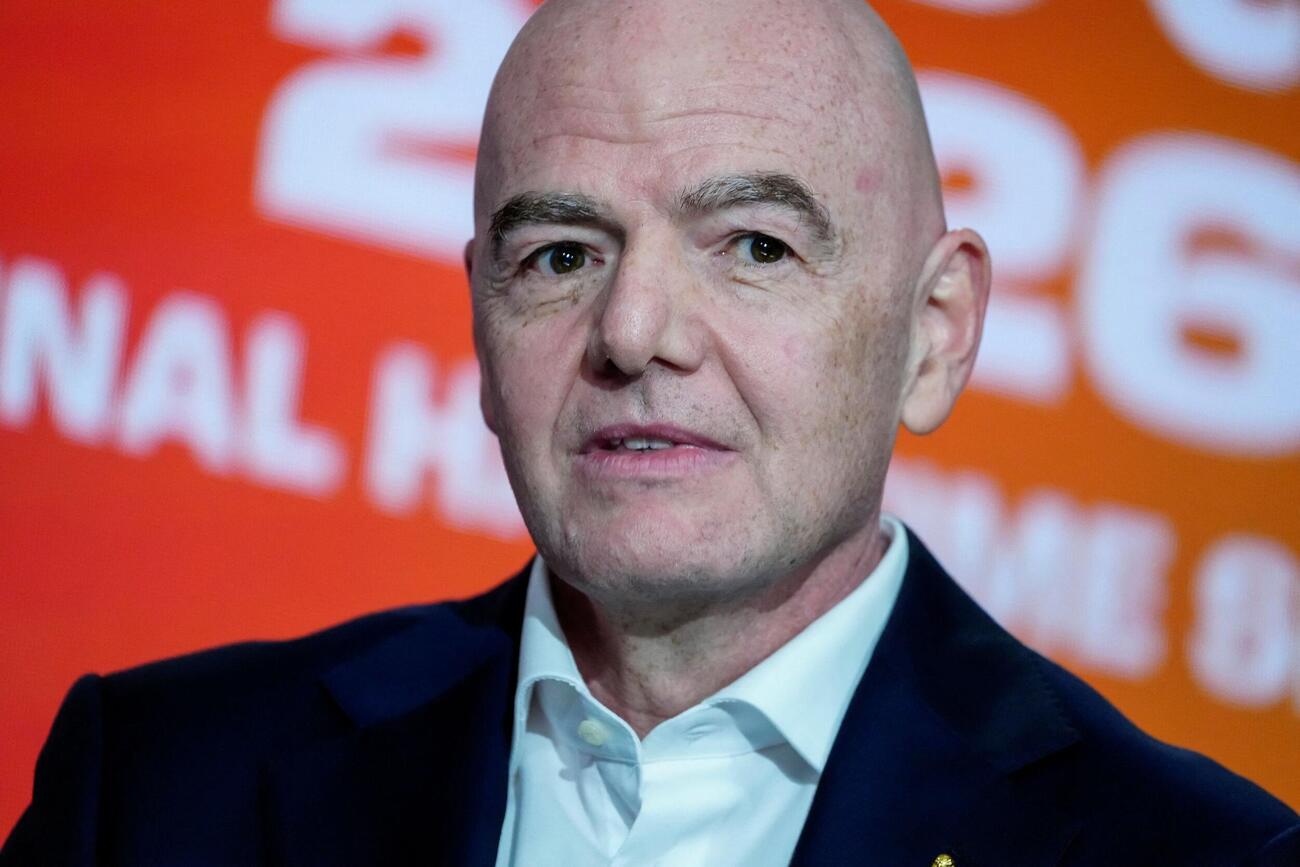 W杯決勝のハーフタイムショーの発表会見に出席したFIFAのジャンニ・インファンティーノ会長（ロイター）