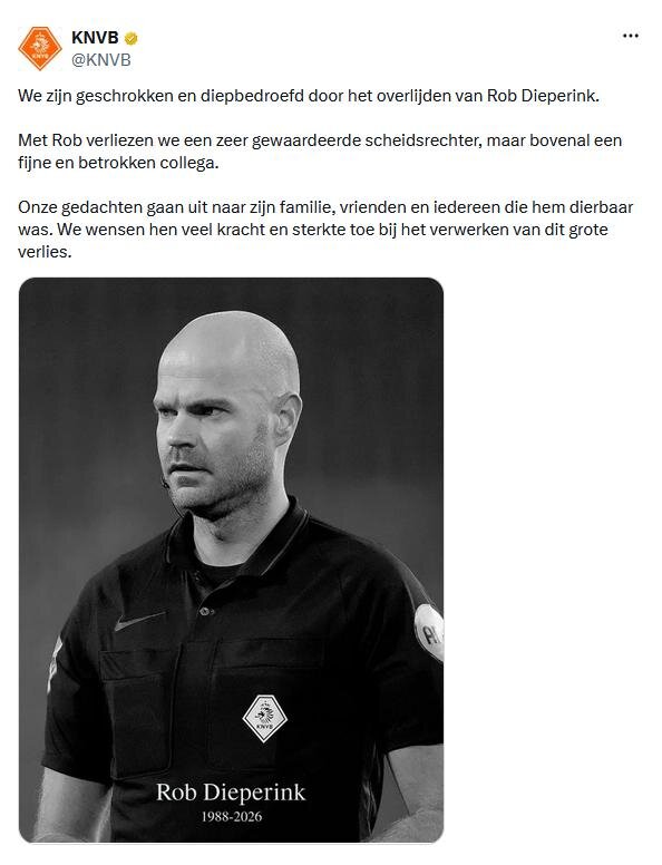 ロブ・ディーペリンク氏の死去を発表いたオランダサッカー協会のX