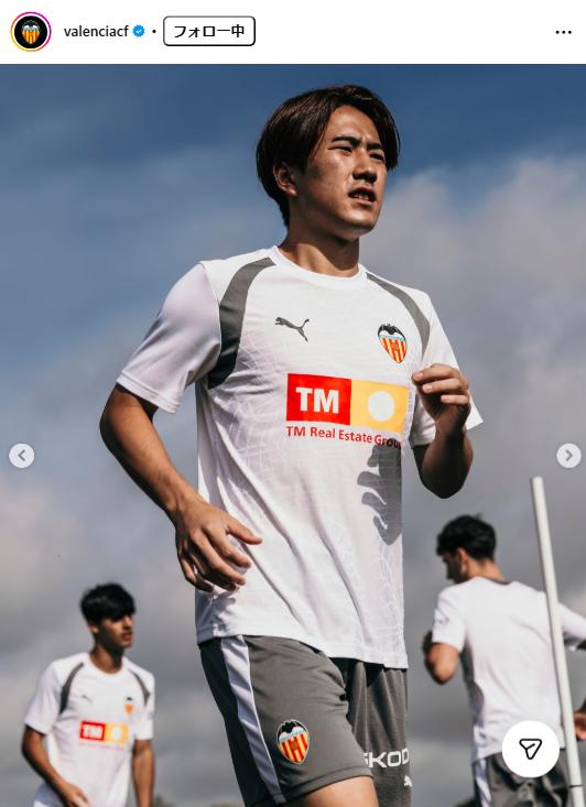 トレーニング中の佐藤龍之介（バレンシア公式インスタグラムから）