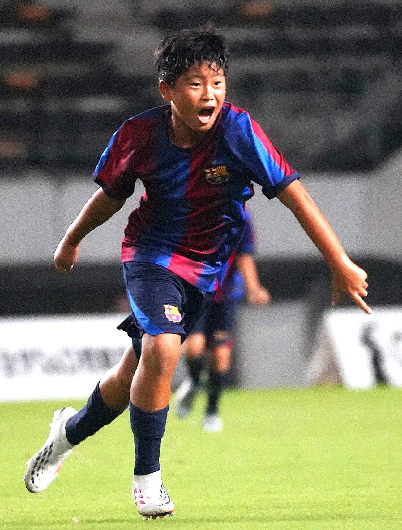 U－12ジュニアサッカーワールドチャレンジ決勝で先制点を決めたスペイン1部バルセロナの下部組織に所属の西山芯太（撮影・栗林真菜）