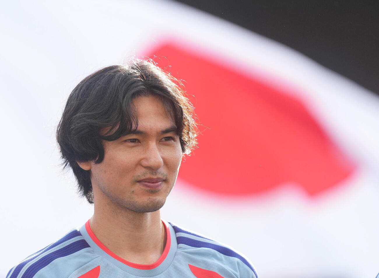 サッカー日本代表W杯北中米大会事前合宿　チームに合流し、歓迎セレモニーで笑顔を見せる南野拓実（2026年6月8日撮影）