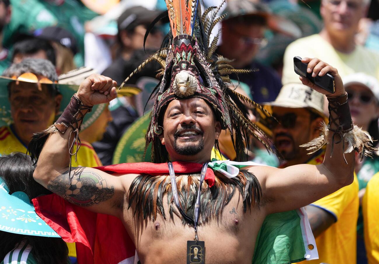 メキシコ－南アフリカ戦で盛り上がるメキシコサポーター（共同）