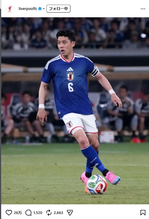 リバプールの公式インスタグラムから