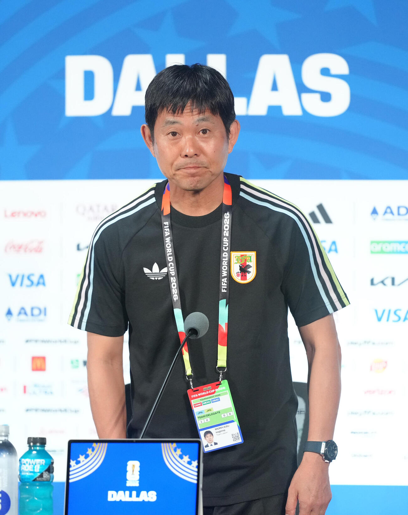 公式会見に臨む森保一監督（撮影・足立雅史）