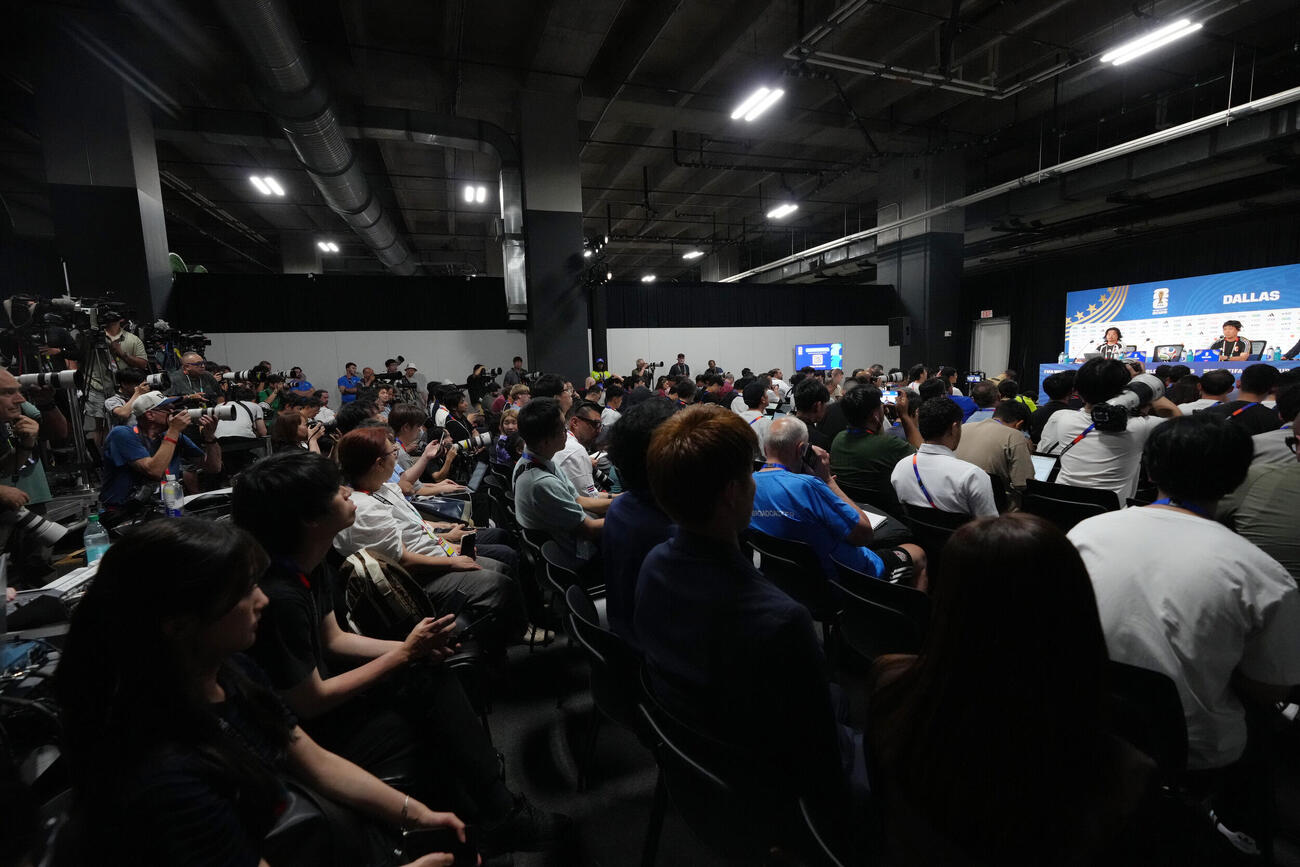 サッカー日本代表W杯北中米大会関連　公式会見に臨む森保一監督（撮影・足立雅史）