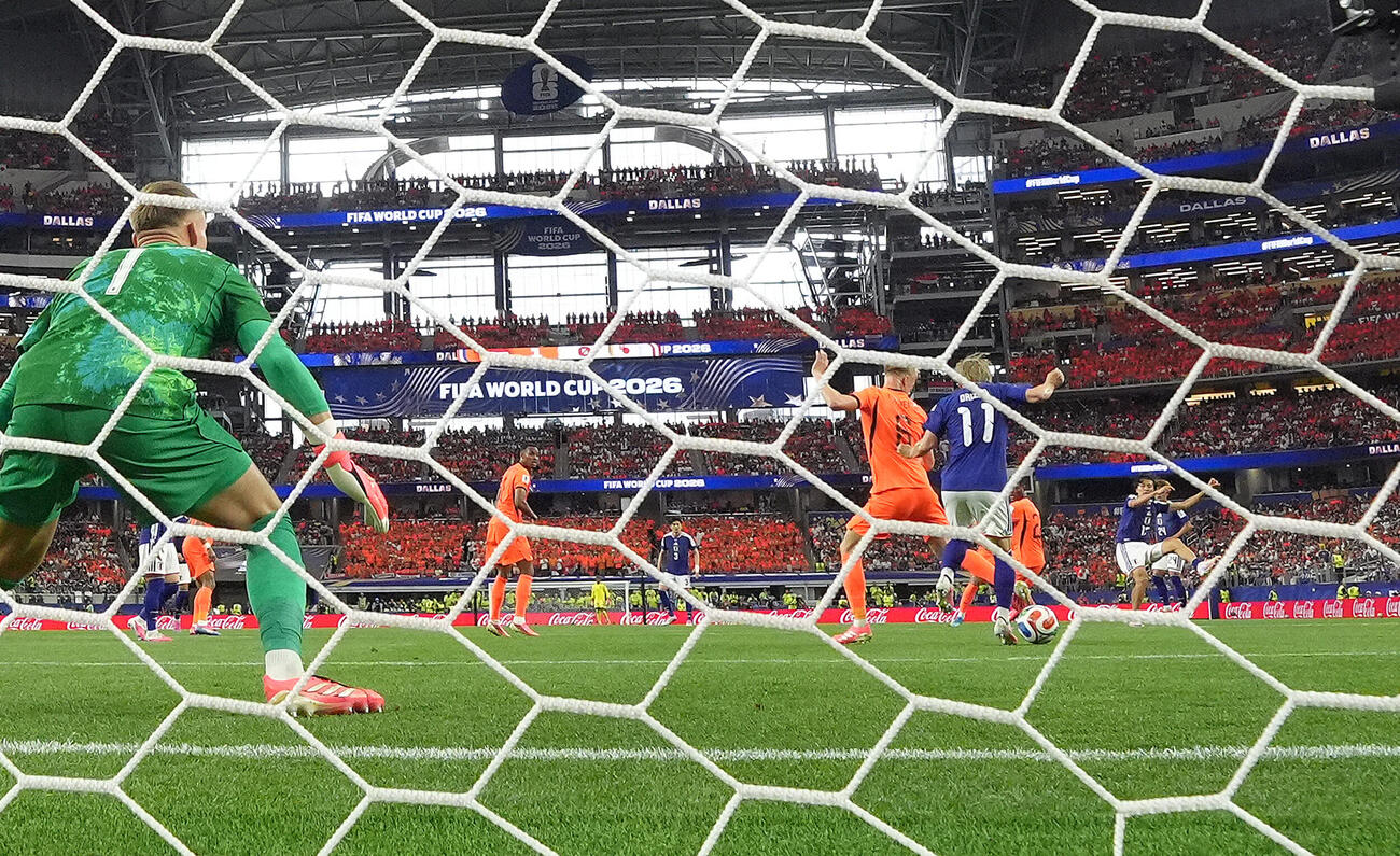 W杯北中米大会　1次リーグ　第1戦　日本対オランダ　後半、ゴールを決める中村敬斗（右端）（撮影・足立雅史）＝2026年6月14日