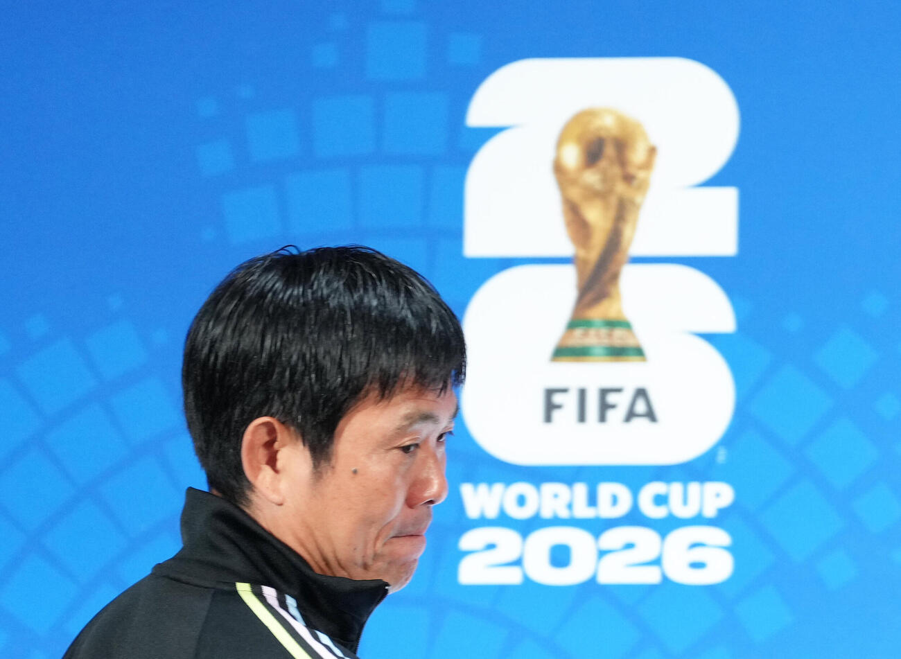 前日公式会見に臨む森保一監督（撮影・足立雅史）