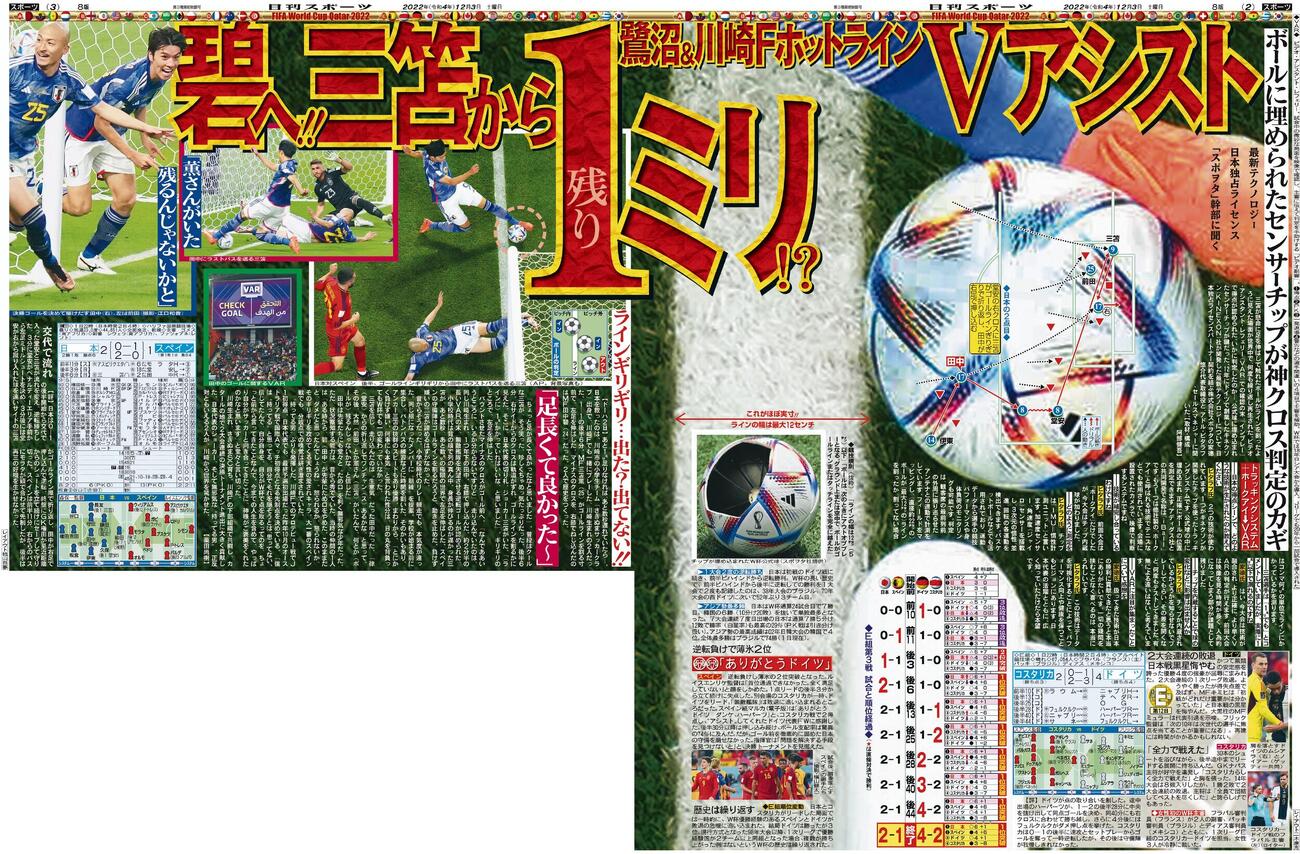 「三笘の1ミリ」当時の紙面