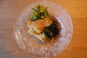 菜の花とタケノコのからしみそあえ