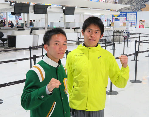 ボストンへ出発前に取材に応じた井上（左）と川内（撮影・上田悠太）