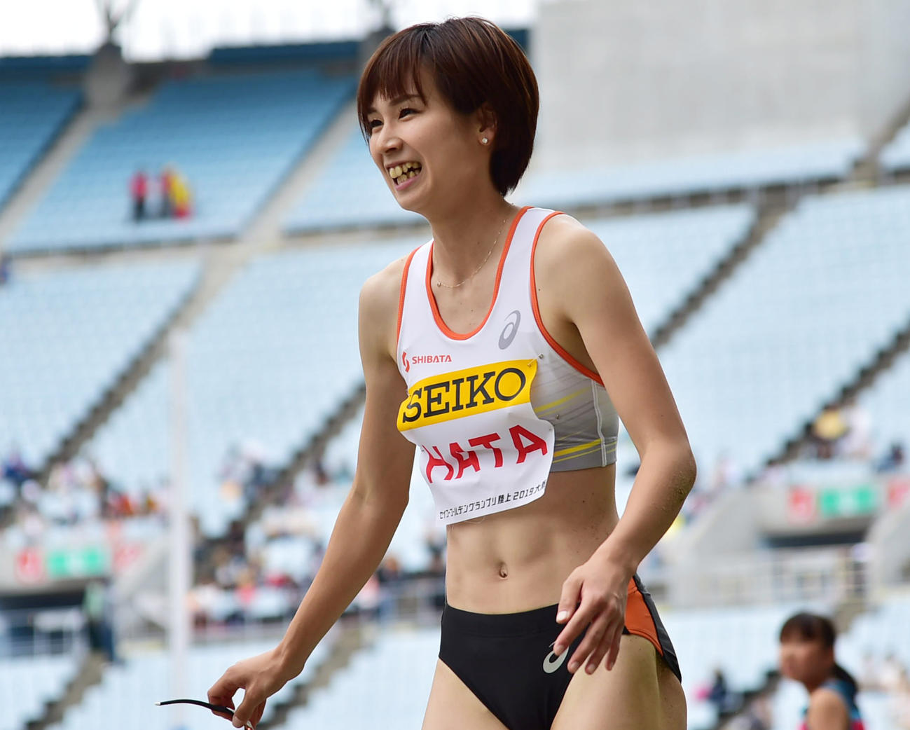 女子走り幅跳び　6メートル41の記録で3位となる秦澄美鈴（撮影・清水貴仁）