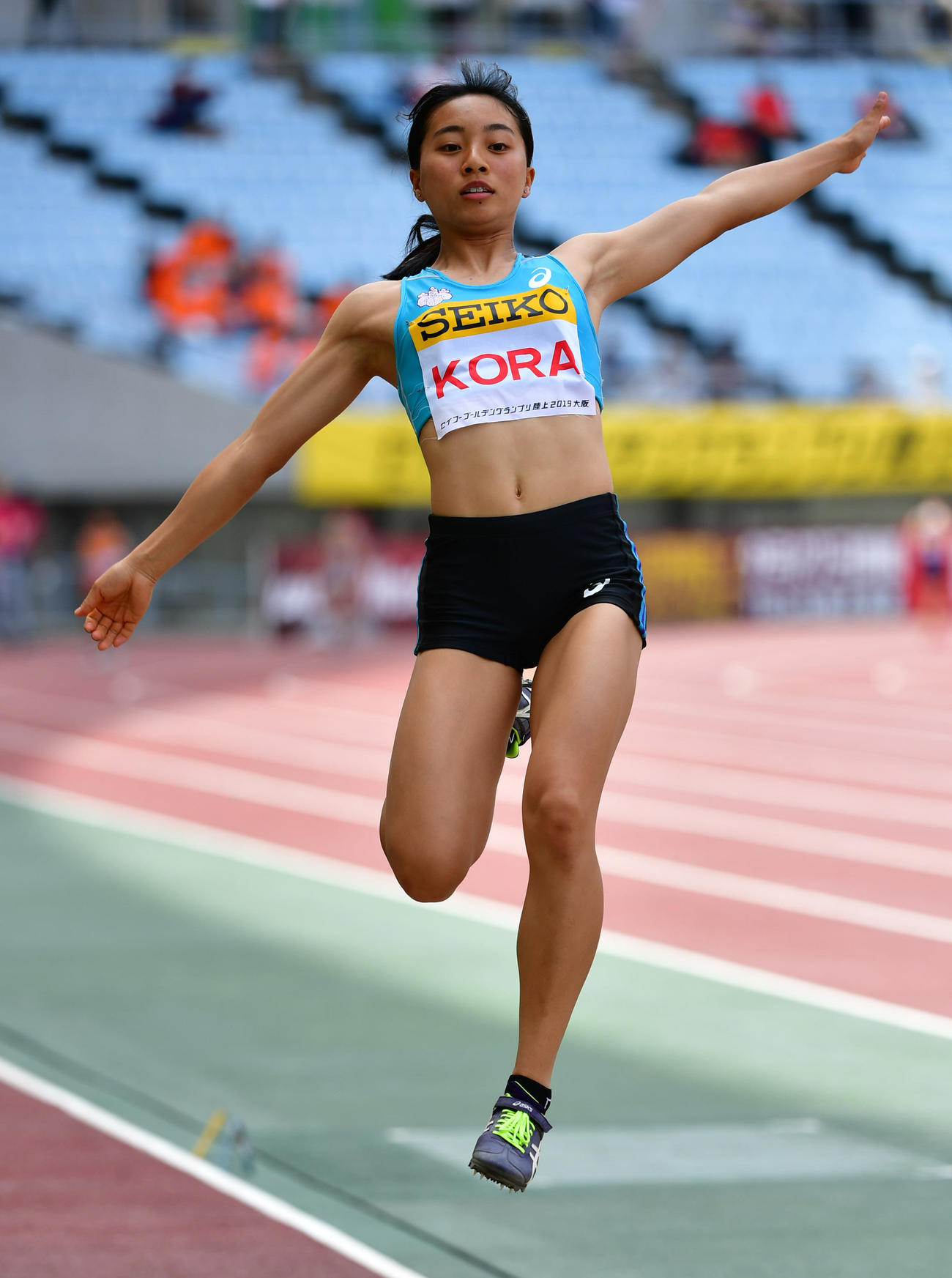 女子走り幅跳び　6メートル07の記録で6位となる高良彩花（撮影・清水貴仁）