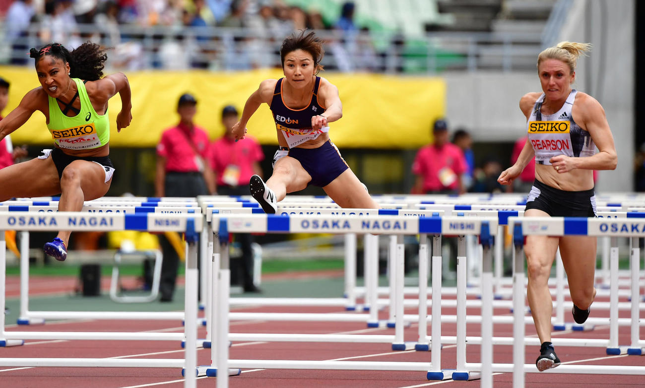 女子100メートル障害　13秒11で日本人最上位の6位となる木村文子（撮影・清水貴仁）