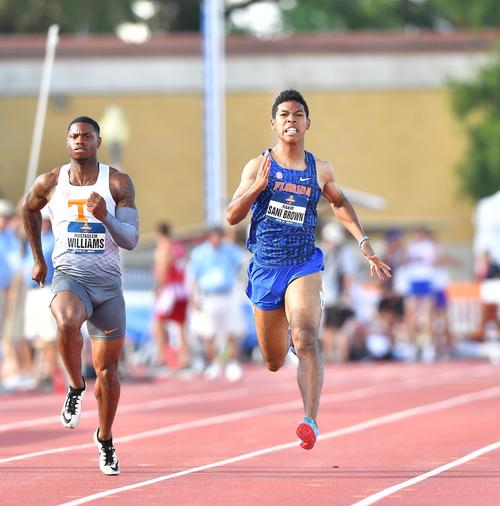 全米大学陸上選手権男子200メートル準決勝2組で20秒44の2位で決勝に進んだサニブラウン（撮影・菅敏）