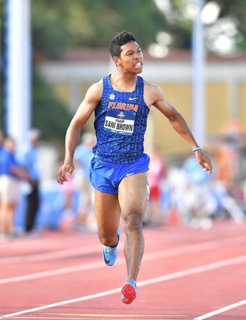全米大学陸上選手権男子200メートル準決勝で20秒44の2位で決勝に進んだサニブラウン（撮影・菅敏）
