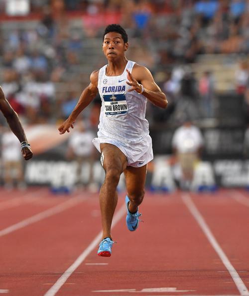 全米大学選手権男子100メートル決勝で3位のサニブラウンは、9秒97で日本記録を更新（撮影・菅敏）