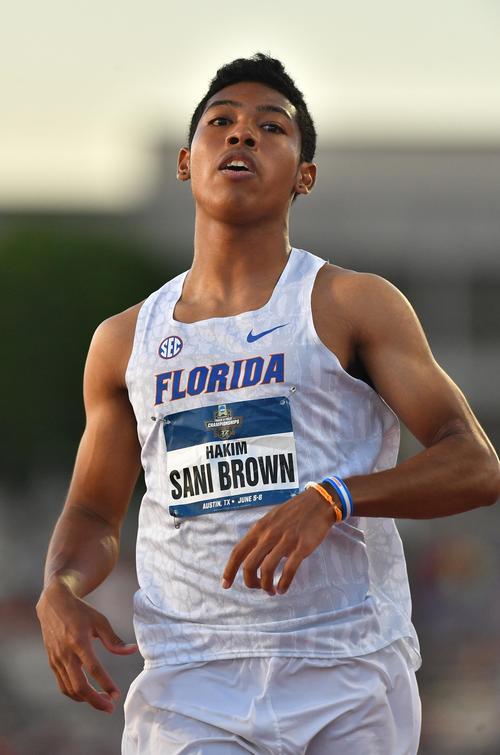 全米大学選手権男子100メートル決勝で3位のサニブラウンは、9秒97で日本記録を更新（撮影・菅敏）