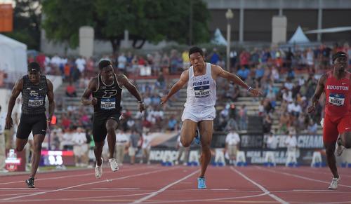 全米大学選手権男子100メートル決勝で3位のサニブラウン（左から3人目）は、9秒97で日本記録を更新（撮影・菅敏）