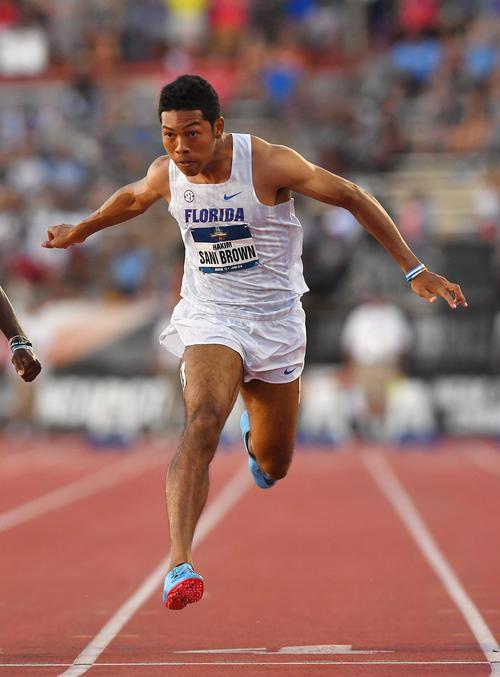 全米大学選手権男子100メートル決勝で3位のサニブラウンは、9秒97で日本記録を更新する（撮影・菅敏）
