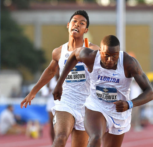 男子400メートルリレー決勝で2走を務め、優勝したサニブラウン（撮影・菅敏）