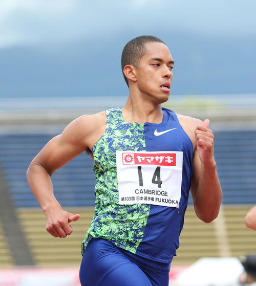 男子100メートル予選　予選3組目　2着のケンブリッジ飛鳥（撮影・梅根麻紀）