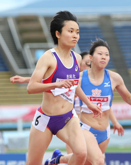 女子100メートル予選　1組　予選1組1着の御家瀬緑（撮影・梅根麻紀）