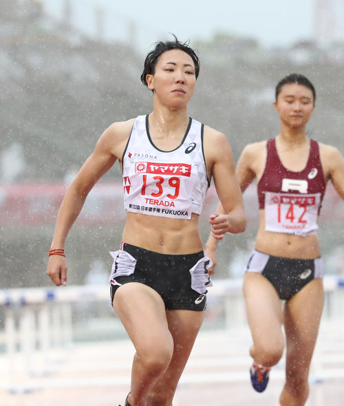 女子100ハードル　予選3組　1着となった寺田明日香（撮影・梅根麻紀）