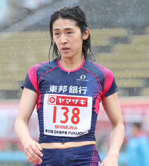 女子100ハードル　予選5組　1着となった紫村仁美（撮影・梅根麻紀）