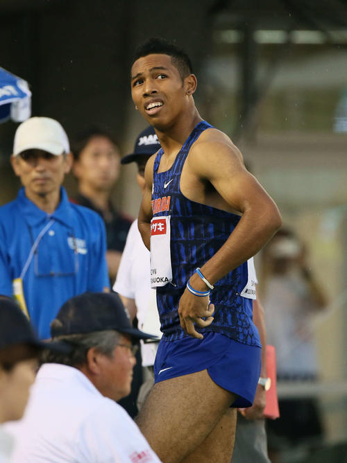 男子200m予選3組　1着で通過したサニブラウン・ハキーム（撮影・栗木一考）