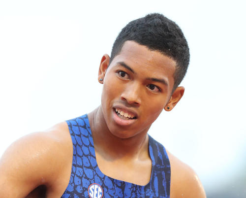 男子200メートル決勝　降雨の中、優勝したサニブラウンはほっとした表情（撮影・梅根麻紀）
