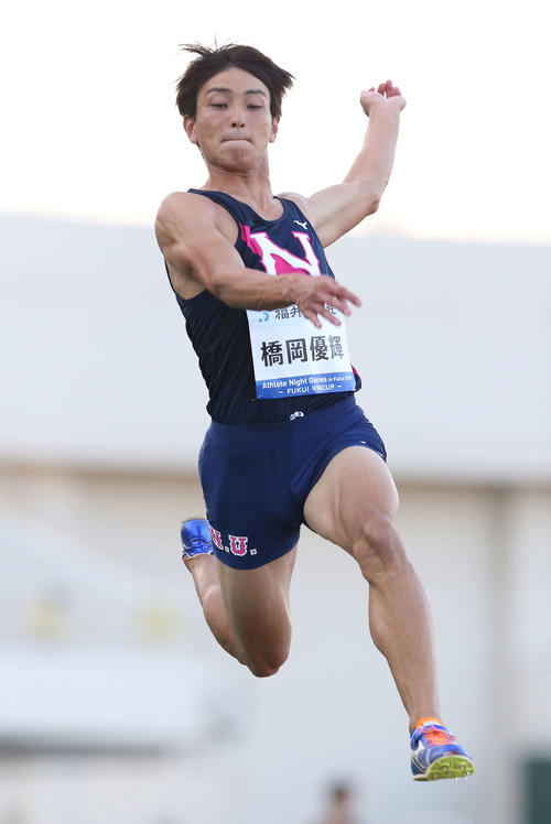 男子走り幅跳びで8メートル32の日本記録を樹立した橋岡（撮影・河野匠）