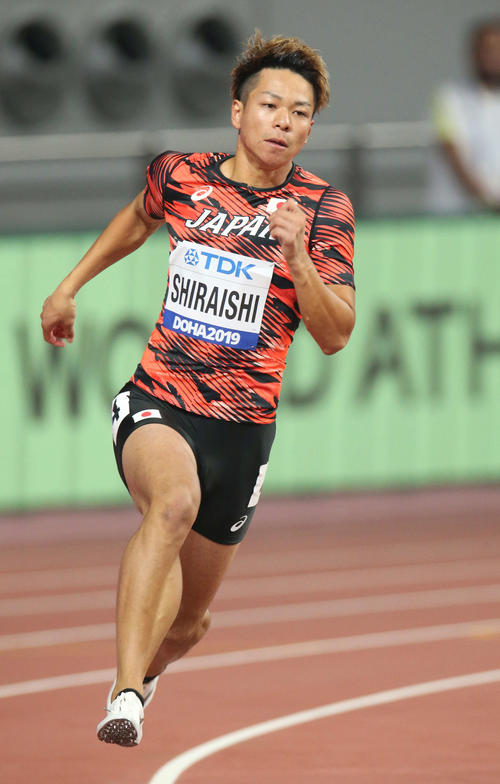 男子200メートル予選6組、20秒62で5着に終わった白石（撮影・河野匠）